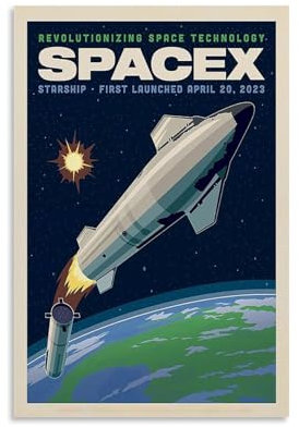 XFPOBH Spacex Vintage-Reiseposter auf Leinwand, Gemälde, Wandkunst, Bild, Heimdekoration, Druck für Schlafzimmer, Wohnzimmer, 30 x 45 cm, ungerahmter Stil