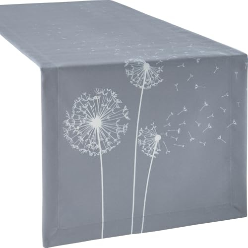Erwin Müller Tischläufer Pusteblume bügelleicht grau-weiß Größe 50x150 cm