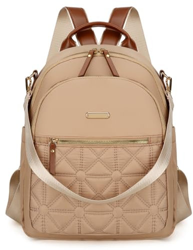 JANSBEN Rucksack Damen Klein, Cityrucksack Anti-Diebstahl Schultasche Nylon Schultertaschen Daypacks Damen Rucksackhandtaschen für Lässig Schule Reise Arbeit,Khaki