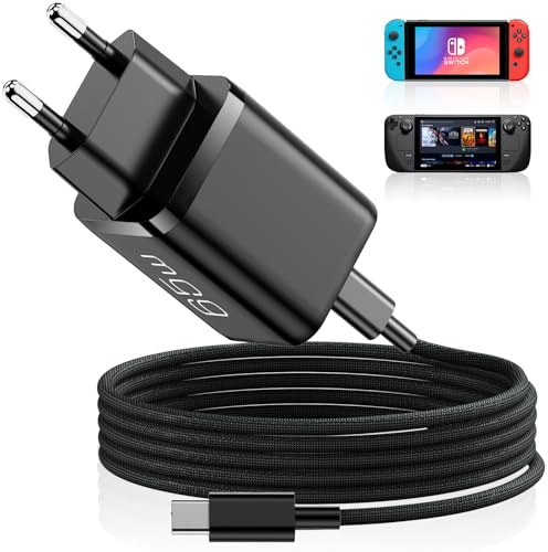 Chargeur Secteur CloudValley 65 W pour Nintendo Switch 2, avec Prise et câble de 1,5 m, Charge Rapide GaN PD pour Steam Deck, iPhone 17/16/15, Le Mode TV, Tablette et Ordinateur Portable – Noir