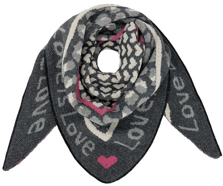 irisaa Schal Damen dreieck, weich Strickschal mit Herz LOVE Muster, dreieckstuch Winter Halstuch für Frauen Mädchen, Lang Kuschelig 180 * 50cm, Schal Farben 2020:Anthrazit