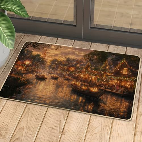 Magische Abend-Fußmatte, warmleuchtende Lichter, Fußmatte für Außen- und Inneneingang, gemütlich, dekorativ, Gummi, wasserdicht, rutschfest, staubabsorbierend, leicht zu reinigen, 73,2 x 43,2 cm