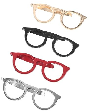 LIFKOME 4 Clips de Corbata para Hombre Diseño de Gafas, Aleación Ligera y Segura para Sujetar Corbatas en Traje, Estilo Clásico y Sencillo, Pack de 4 Unidades