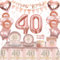 Rose Gold 40th Birthday Party Decorations Tableware Set Include 40th Birthday Balloons, Banner, Tablecloth, Cake Topper, Plates and Serviettes for Girls, Women,Her Party Birthdays Supplies Decoration