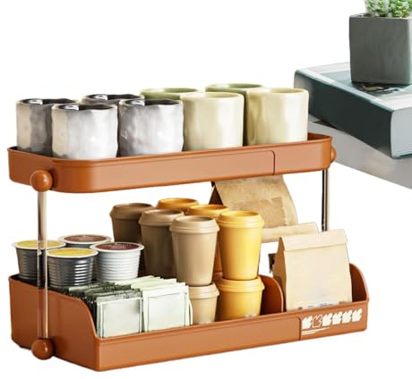 Organisateur de tasses à café, support de tasses de comptoir, étagère de tasses de cuisine, accessoires de bar à café, support de rangement de tasses, support de station de café, support de tasses, or