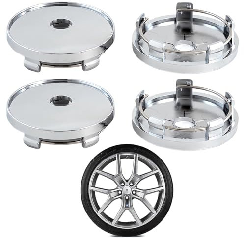 SIRLOMU 4 Pièces Couvre-Moyeux Universels ABS, Capuchons de Moyeu, Caches de Roue, Caches de Moyeu de Roue, Couvre-Roue (OD 60mm ID 56mm) (Argent)