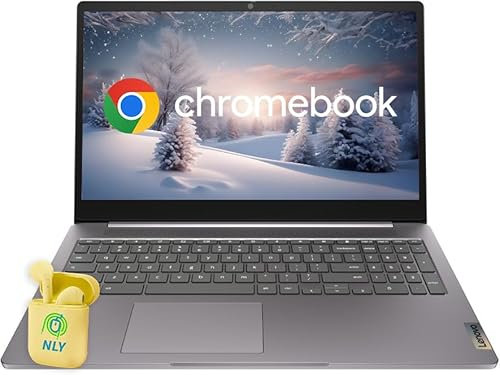 Lenovo IdeaPad Chromebook Laptop, 15.6 FHD Display, Dual-Core Intel Celeron, 4GB RAM 64GB Storage, Numeric Keypad, Camera Privacy Shutter, NLY Earphones, Artic Grey