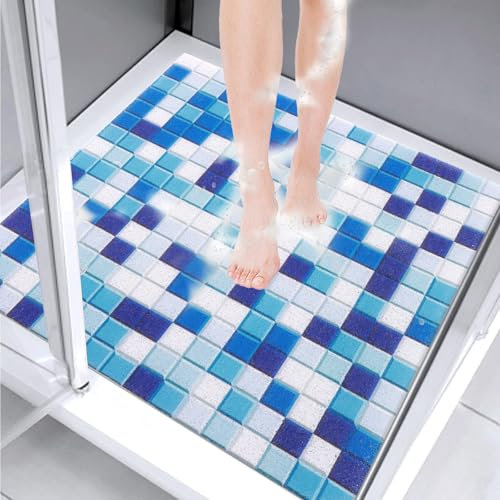 7VSTOHS Tapis de Douche Antidérapant 70x70cm, Tapis de Bain en Luffa avec Drain, Tapis de Salle de Bain à Sol Mouillé, Tapis de Douche en PVC, Séchage Rapide