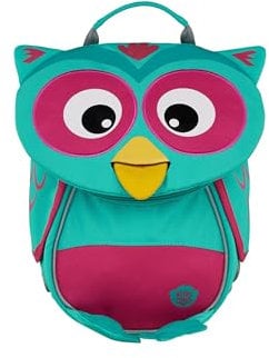 Affenzahn Kleiner Freund Kindergarten-Rucksack für 1-3 Jährige Ergonomisch Reflektierend Ziehzunge mit Namensschild Eule - Türkis