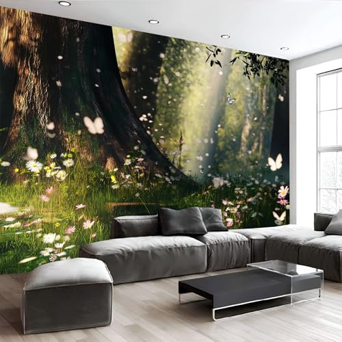MIATCENRT Forest Wildflowers Butterflies Wall Mural Photo Wallpaper, Fantasy 3D Printed Mural, Murals Wall Art Print for Bedroom Living Room Dining Room Home Decoration 400X280Cm (Wxh)