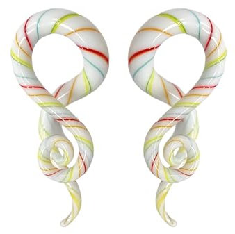 IMINI Spirale en verre de couleur bonbon Pyrex hypoallergénique pour piercing de corps, tunnel, écarteur, crochet de 5 mm à 12 mm, bijou d'étirement, cadeau avec bandes colorées, 0g(8mm), Verre, Pas