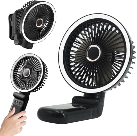 WAVV Multifunktional Tischventilator Leise mit Nachtlicht | Clip Ventilator Oszillierend 180° | Klein Handventilator USB | Wandventilator für Heim Büro Schlafzimmer | 3+1 Geschwindigkeiten | Schwarz