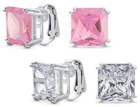 5CT Square Princess Cut Farbe CZ Stud Clip On Ohrringe Versilbert