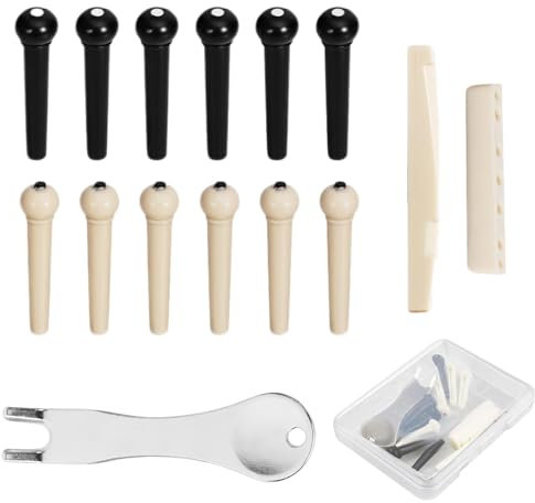 Guitar Bridge Pins, 12Pcs Acoustic Guitar Bridge Pins, Guitar String Winder 3 in 1 Tool Kit with String Pegs Saddle Nut Pin Puller Remover for Guitar Maintenance and Replacement Accessories