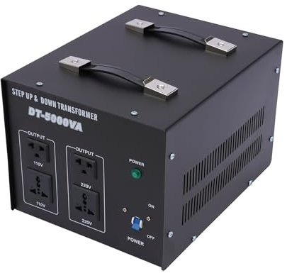 5000W Step Up/Down Spannungswandler Ringkern-Transformator, 110V⇄220V Voltage Converter, Mit 4 Schutzkontakt-Steckdosen & Sicherheitskurzschluss, Profi-Transformator für Haushalt, Industrie & Reise