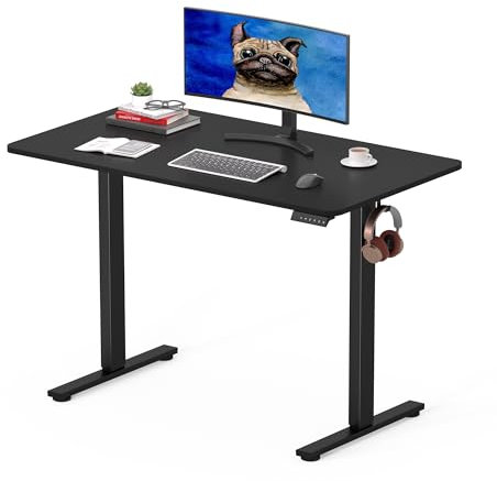 SANODESK Elektrisch Höhenverstellbarer Schreibtisch 100 x 60 cm mit EINTEILIGER TISCHPLATTE, höhenverstellbar mit 4 Memory-Voreinstellungen, intelligentes Panel und Haken (Schwarz)