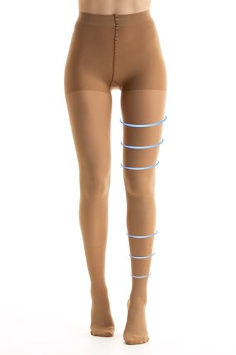 Gi&Gi Stütz-Strumpfhose mit abgestufter Kompression 140 DEN 18-21 MMHG KLASSE 1, formende Strumpfhose für Damen aus blickdichter Mikrofaser, beige, L