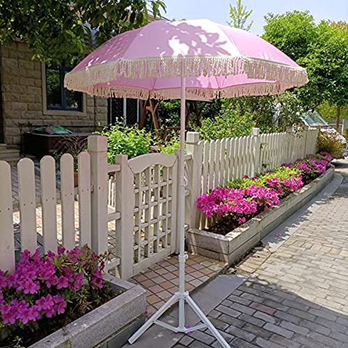 SBCGFY Tragbarer, Leichter Terrassenschirm für den Außenbereich, 140 cm, Strandschirm mit Fransen, rosa Markttischschirm, für Rasen/Pool/Deck