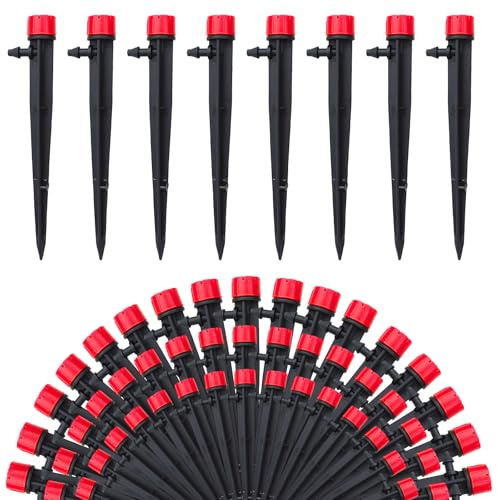 LUMOOM 50 Stück Gartenschlauch Befestigungsanker, 360-Grad-Bewässerungssystem, Micro Drip Tropfer, 8 Löcher Sprinkler, Steckgabel für 4/7mm Schlauch, Drip Irrigation Emitters (Schwarz)
