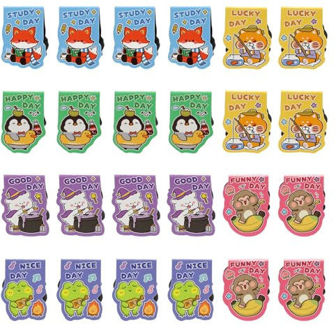 24 Stück Lesezeichen Magnetische Tiere, 6 Tierarten Magnet Seitenmarkierungen, Druck auf 2 Seite Süß Magnetische Lesezeichen für Kinder, Schüler, Buchliebhaber