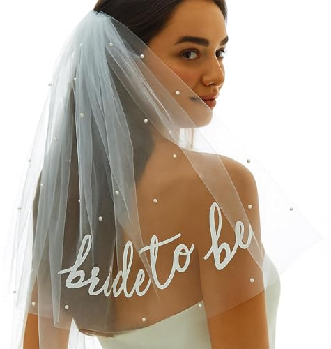 Schleier Braut Weiß-Bride to Be– Eleganter Schleier Braut aus weichem Tüll, Kurzer Brautschleier, Geeignet für Hochzeiten, Junggesellinnenabschiede, kurze Brautschleier. Weißer Tüll-Perlenschleier.