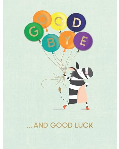 SECOND NATURE Large Embellished A4 Goodbye & Good Luck Greeting Card Zebra With Balloons - All For One Unique Design, Heartfelt Message, Eco-Friendly, Handmade, Ideal For Send-Offs.
