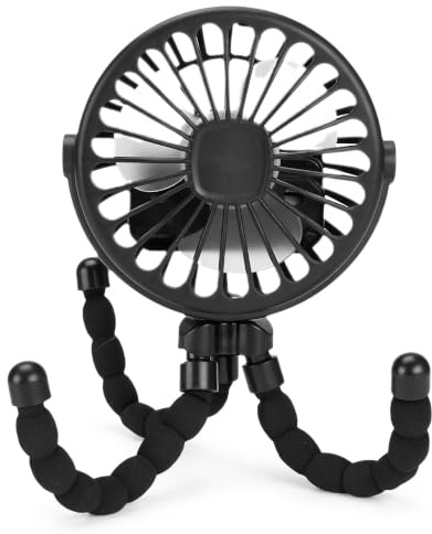 SENECESLI Tragbarer Mini-Ventilator für Kinderwagen, Kinderwagen-Ventilator mit Flexiblem Stativ, 360° Drehbar, Flexibles Stativ auf Ventilator, Leiser Baby-Auto-Ventilator, Tragbarer (BLACK)