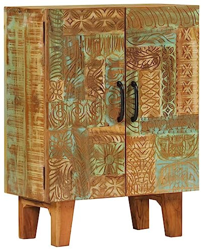 QZZCED Anrichte aus recyceltem Massivholz mit Retro-Design und handgeschnitzt, Beistellmöbel mit geräumigem Stauraum für Wohnzimmer, aus Teakholz, Mango, Kiefer und Buche