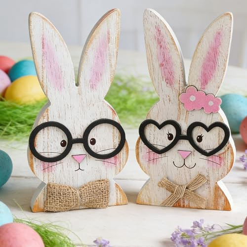DAHI Holz Osterndeko Aufsteller pink Osterhase Deko aus Holz Osterdeko Hase Deko Aufsteller für Ostern,Osterdekoration