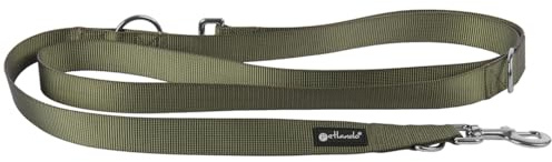 Petlando Hundeleine 2m leicht, Basic Comfort, Olivgrün, L (230x3cm) | Für große Hunde, 3-fach verstellbar, funktional, robust & pflegeleicht, zum Umhängen, hands free, Führleine