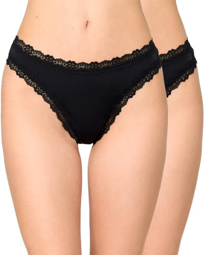 Nur Die Lace String 2er-Pack Invisible – Nahtlose Tangas mit Spitze Unsichtbar & Seamless weiche leichte Mikrofaser Damen Strings