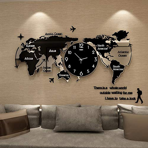 Wanduhr, 3D-Weltkarte, dekoratives Acryl-Design für Wohnzimmer, Schlafzimmer, Büro, große Größe, moderne Wohnkultur