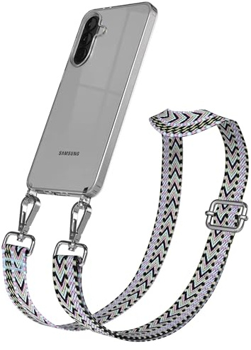 EAZY CASE Handykette - Verstellbares Taschenband kompatibel mit Galaxy A37, Schulterriemen, Handykordel mit Silikon Hülle, Umhängetasche, Lila Grün Silber