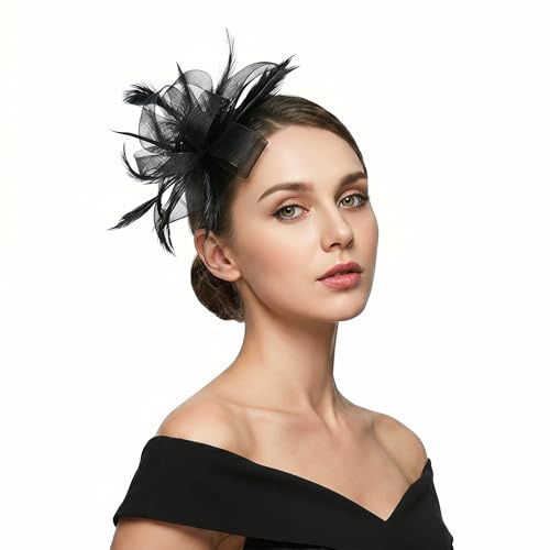 Fascinator For Hat Women Weddings,Royal Ascot Hats For Ladies,Bride Fascinators,Dual-purpose brooch and Feather hair clip For Wedding Guests,Race Royal Ascot Cocktail Tea Party Headwear For Women