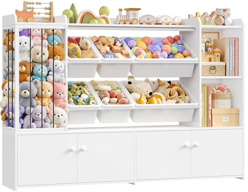 FOREHILL Mobile Porta Giochi Bambini con Scatole e Ante 137,3x94cm Bianco