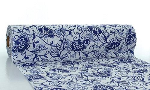 Sovie Home Tischläufer LIV in Royalblau, 40cm x 4,80m, 1 Stück auf Rolle, alle 30cm perforiert, aus Linclass® Airlaid, Floraldesign in Blau auf weißem Hintergrund, Ideal für Sommer- & Gartenfeste