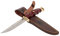 Muela Cuchillo RANGER-12 hoja de acero MoVa de 12 cm y empuñadura prensada de coral para Caza, Pesca, Supervivencia y Bushcraft Realizado en Ciudad Real + Portabotellas de regalo