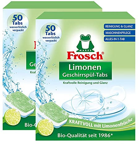 Frosch Limon Lot de 2 tablettes de lave-vaisselle 50 tablettes – nettoyage et brillance