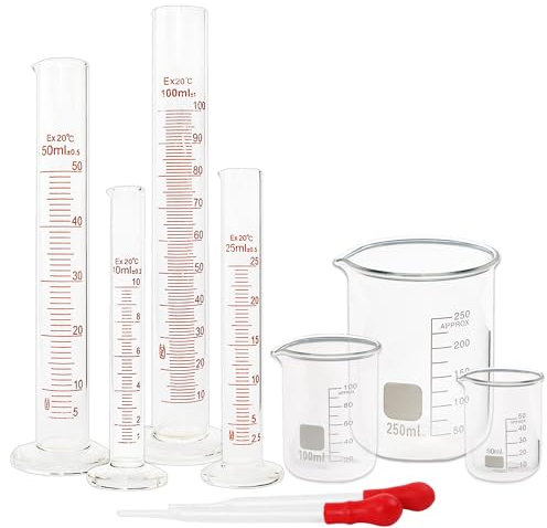 Superle Glas-Messzylinder, 10/25 / 50/100 ml, dickes Glas, 50/100 / 250 ml, mit 2 Tropfen