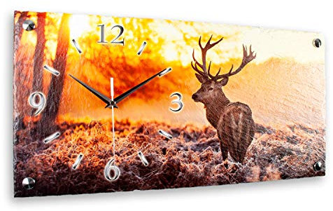 Kreative Feder Designer-Wanduhr Hirsch aus Stein mit Zeigern aus gebürstetem Aluminium - Designeruhr aus Stein mit flüsterleisem Uhrwerk (Hirsch, leises Funkuhrwerk)