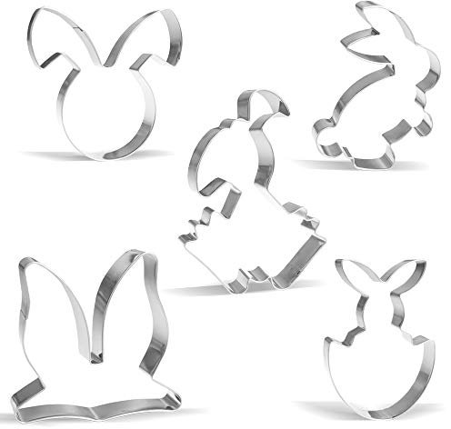 Ostern Hase Ausstechform - 5 Stück - Hase, Kaninchenkopf, Ei mit Kaninchen gefüllt, Sitzender Hase, Hasenohren - Edelstahl