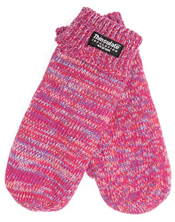 EEM Kinder Winterhandschuhe Fäustling in drei Größen, 100% weiche Baumwolle, Thinsulate Thermofutter, pink mix M