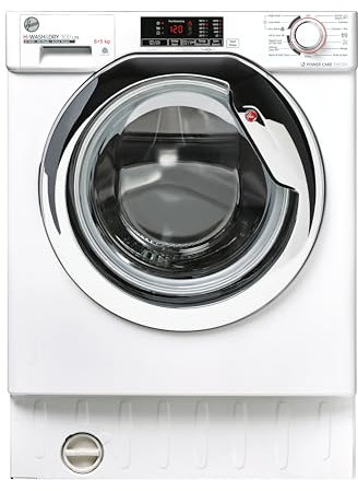 Hoover H-Wash & Dry HBDS485D1ACE Integrated Washer Dryer, 8KG Wash/5KG Dry, 1400 RPM White/Chrome