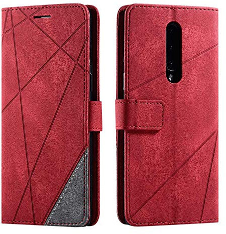 SONWO Hülle für OnePlus 8, Premium Leder PU Handyhülle Flip Case Wallet Silikon Bumper Schutzhülle Klapphülle für OnePlus 8, Rot