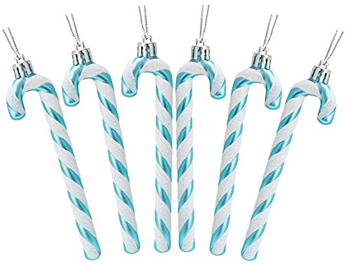 Christmas Concepts® Pack de 6 - Decoraciones para árboles de Navidad con bastón de Caramelo con Brillo de 13 cm (5.2) (Turquesa y Blanco)