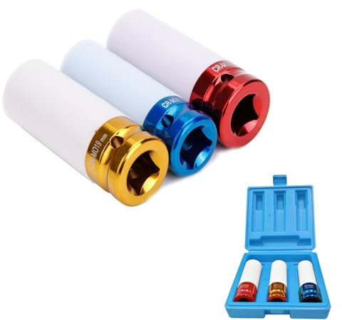 YRHome 3-tlg. Schoneinsätze Radmuttern 1/2 Stecknuss 17-19-21mm Steckschlüssel-Satz Alufelgen Nüsse