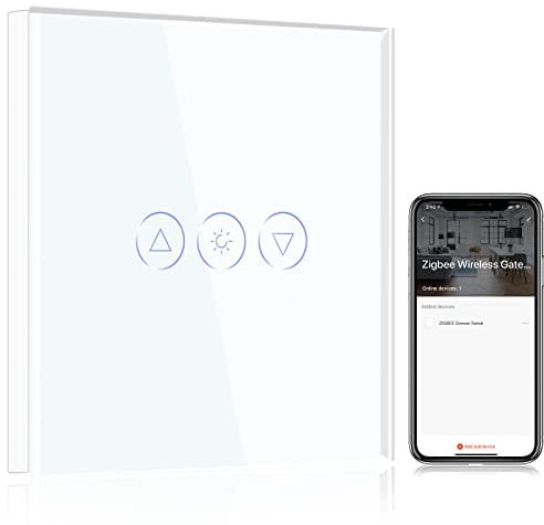 BSEED Smart ZigBee Dimmer Lichtschalter 1 Fach 1 Weg Alexa Smart Led Dimmer Wandschalter arbeitet mit Amazon Alexa und Google Home, Unterputz Lichtschalter mit Glaspanel Weiß(Hub erforderlich)