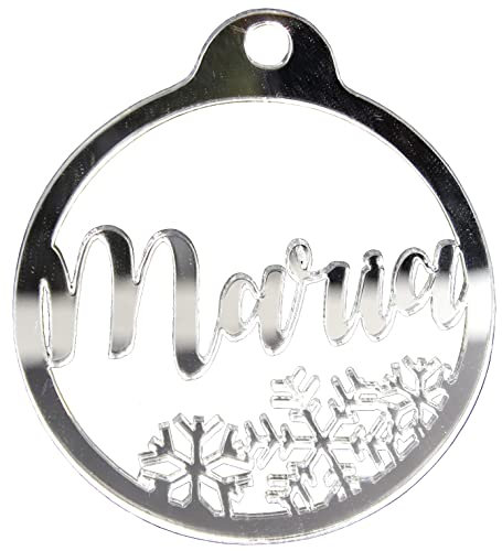 Personalisierte Weihnachtskugel Glamour Spiegeleffekt Anhänger Glas Geschenk Jeder Name Hängende Baumschmuck Xmas Acryl Dekor (Silber)