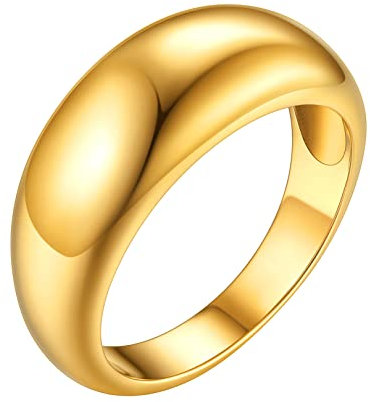 FOCALOOK 18k vergoldet Dom Ring Ehering für Damen Croissant Ring Statement Ring Trauring Verlobungsring Partnerring Modeschmuck für Hochzeit Jahrestag Größe 54 (17.2)