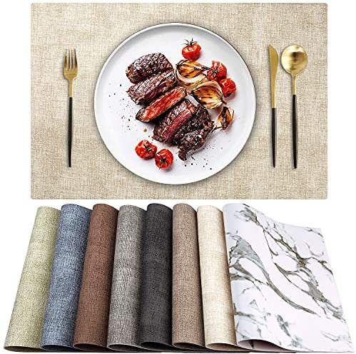 Leder Hitzebeständige Tischsets 6er Set Wasserdicht Abwischbar Waschbar PU Tischsets,Leicht zu Reinigen Anti-Rutsch Platzsets (6, Beige)